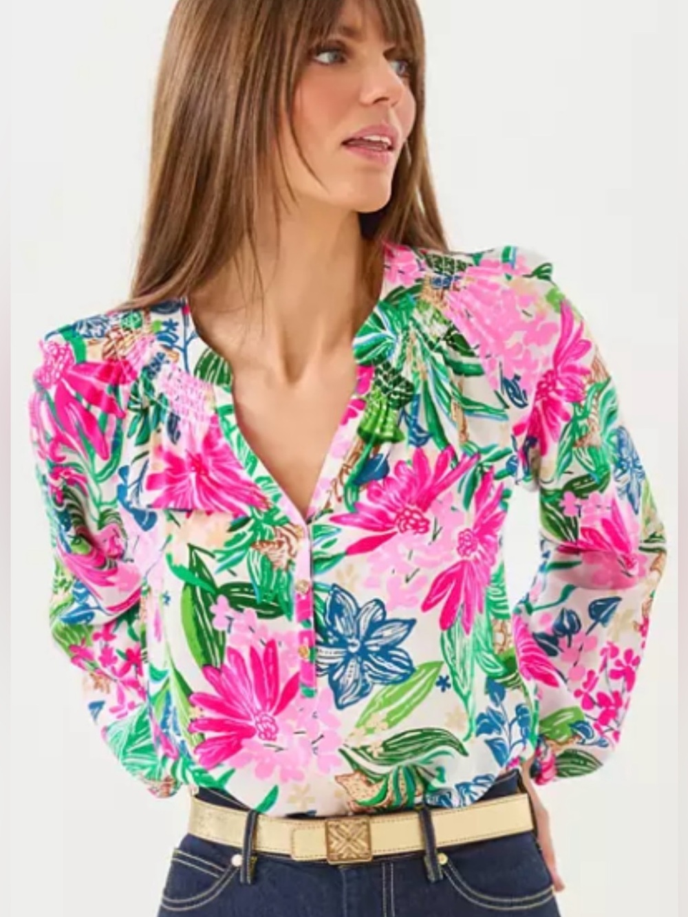 Lilly Pulitzer Pink & Green 100% Silk Elsa Blouse Women’s Size XS